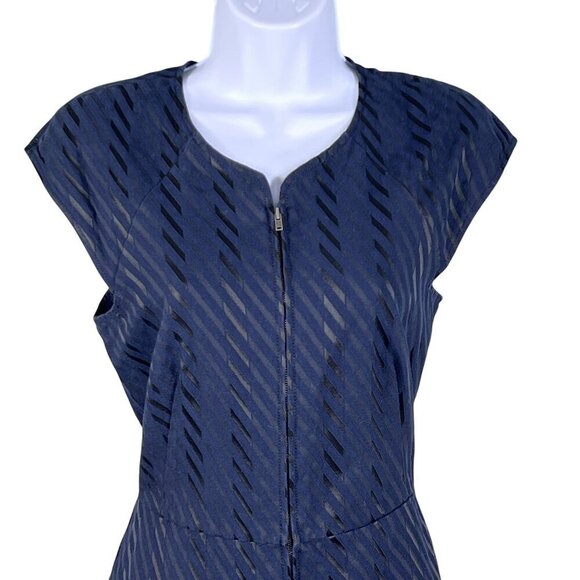 Theory Womens 8 Navy Textured Zip Front Sheath Dress Cap Sleeve Career Wear - Picture 5 of 16